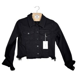 CELLO Intuition Cropped Black Stretch Denim Trucker Jacket Frayed Hem NWT S
